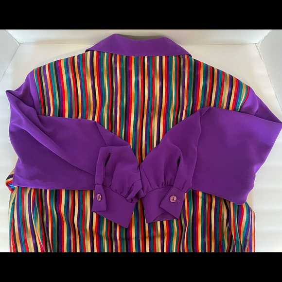 MS Maggie Sweet Zip Up Front Blouse Purple Stripe Elastic Waist Size Large - Picture 7 of 12